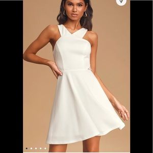 Living for the Moment White Lace Halter Skater Dress